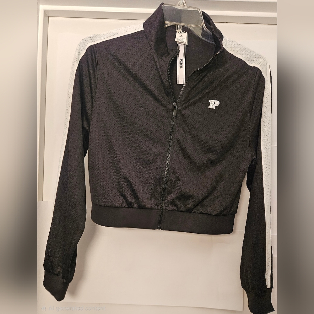 PINK Victoria's Secret Black and White Crop Varsity Jacket